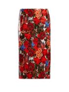 Matchesfashion.com Marni - Floral Print Waxed Poplin Pencil Skirt - Womens - Red Multi
