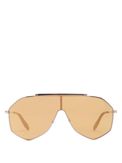Matchesfashion.com Alexander Mcqueen - Angular D Frame Metal Sunglasses - Womens - Bronze
