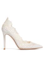 Matchesfashion.com Gianvito Rossi - Embroidered Lace 105 Leather Pumps - Womens - White