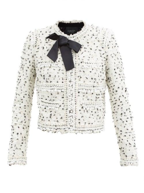 Matchesfashion.com Giambattista Valli - Bow-embellished Boucl-tweed Jacket - Womens - White Black