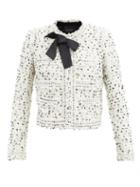 Matchesfashion.com Giambattista Valli - Bow-embellished Boucl-tweed Jacket - Womens - White Black