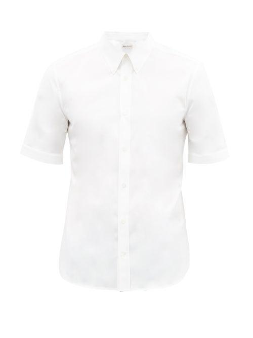 Matchesfashion.com Alexander Mcqueen - Button-down Cotton-blend Poplin Shirt - Mens - White
