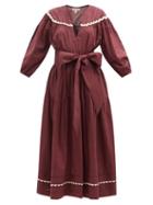 Wiggy Kit - Dree V-neck Belted Cotton-sateen Midi Dress - Womens - Burgundy
