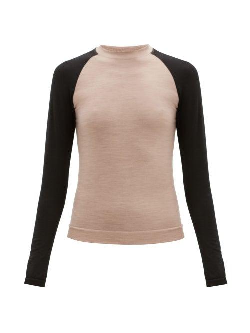 Matchesfashion.com Ernest Leoty - Albane Long-sleeved Merino Wool-blend Top - Womens - Black Beige