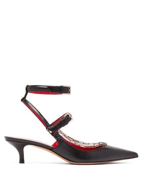 Matchesfashion.com Valentino - V Logo Chain Leather Slingback Pumps - Womens - Black