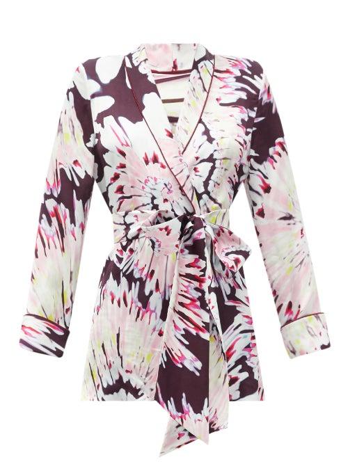 Matchesfashion.com Halpern - Tie Dye-print Satin Wrap Shirt - Womens - Pink Multi