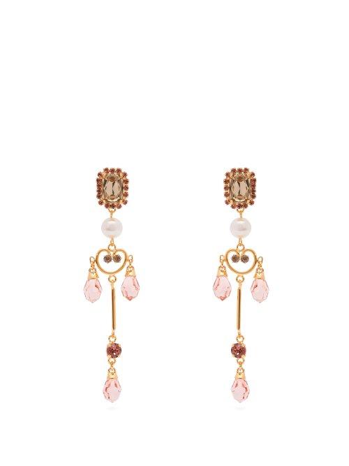Matchesfashion.com Erdem - Crystal Embellished And Pearl Drop Lace Earrings - Womens - Pink