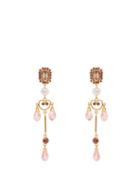Matchesfashion.com Erdem - Crystal Embellished And Pearl Drop Lace Earrings - Womens - Pink