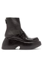 Loewe - Wedged Croc-effect Leather Moccasin Ankle Boots - Womens - Black