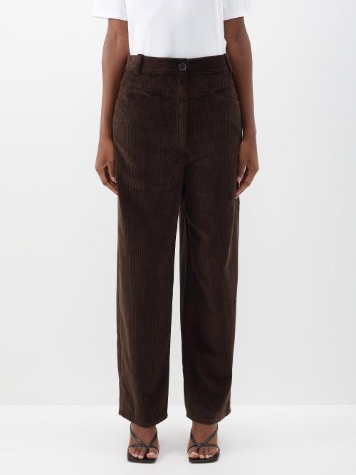 Khaite - Preen Cotton-corduroy Straight-leg Trousers - Womens - Dark Brown