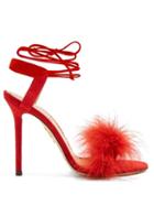 Matchesfashion.com Charlotte Olympia - Salsa Feather Embellished Suede Sandals - Womens - Red