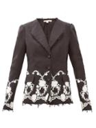 Matchesfashion.com Brock Collection - Floral-embroidered Tweed Jacket - Womens - Black
