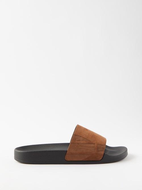 Frescobol Carioca - Humberto Suede And Rubber Slides - Mens - Brown