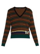 Matchesfashion.com Prada - Logo Intarsia Wool And Cashmere Blend Sweater - Mens - Green Multi