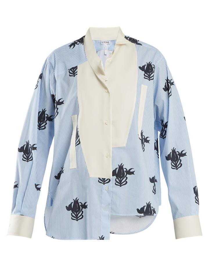 Loewe Asymmetric Floral-print Striped Cotton Shirt