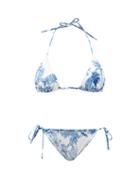 Ladies Beachwear Mary Mare - Mykonos Flora-print Triangle Bikini - Womens - Blue White