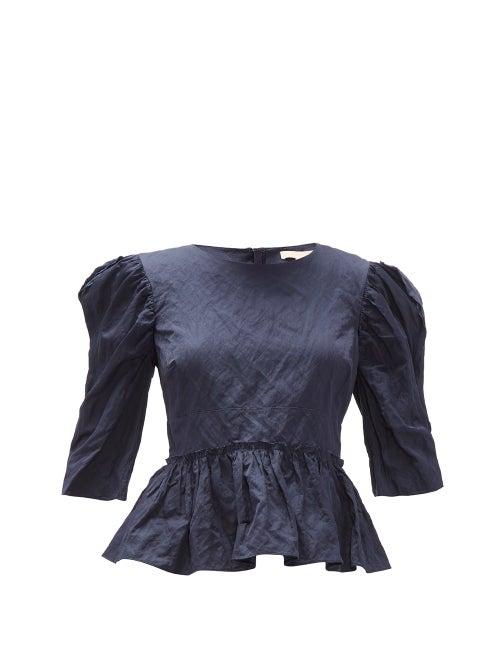 Matchesfashion.com Brock Collection - Puff-sleeve Satin Top - Womens - Navy