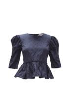 Matchesfashion.com Brock Collection - Puff-sleeve Satin Top - Womens - Navy