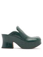 Bottega Veneta - Wedge Crocodile-effect Leather Clog Mules - Womens - Green