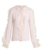 Matchesfashion.com Giambattista Valli - Ruffle Trimmed Silk Chiffon Blouse - Womens - Pink