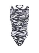 Matchesfashion.com The Attico - Halterneck Knotted Zebra-print Swimsuit - Womens - White Black