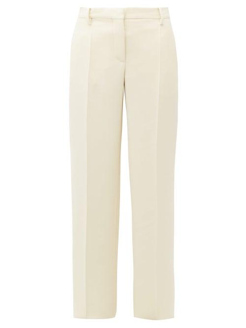 Matchesfashion.com Valentino - Wool Gabardine Wide Leg Trousers - Womens - White