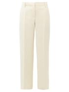 Matchesfashion.com Valentino - Wool Gabardine Wide Leg Trousers - Womens - White