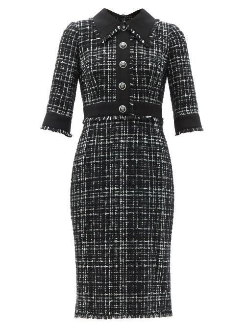 Matchesfashion.com Dolce & Gabbana - Plaque-button Tailored Tweed Midi Dress - Womens - Black White