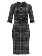 Matchesfashion.com Dolce & Gabbana - Plaque-button Tailored Tweed Midi Dress - Womens - Black White