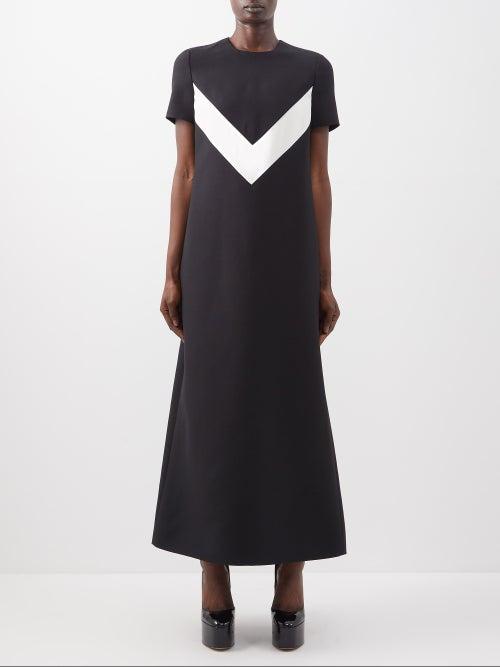 Valentino - Crepe Couture Chevron-panel Wool-blend Dress - Womens - Black White