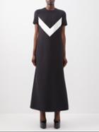 Valentino - Crepe Couture Chevron-panel Wool-blend Dress - Womens - Black White
