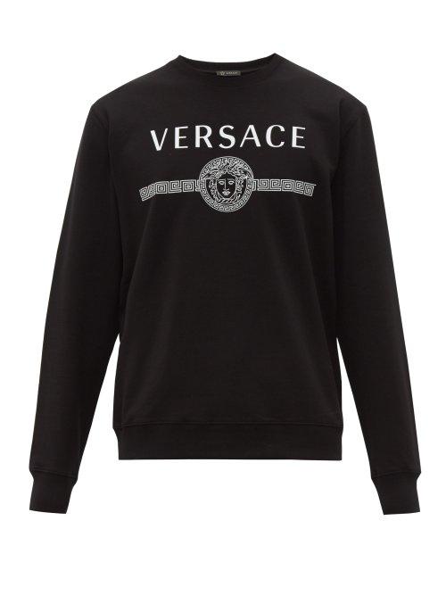 Matchesfashion.com Versace - Logo Print Loop Back Cotton Jersey Sweatshirt - Mens - Black