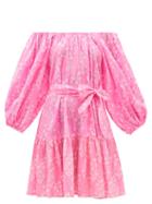 Juliet Dunn - Floral-print Off-the-shoulder Cotton-voile Dress - Womens - Pink Print