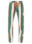 Matchesfashion.com Casablanca - Orange-print Striped Cotton-denim Jeans - Mens - Dark Green