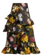 Preen By Thornton Bregazzi Esta Ruffled Floral-jacquard Skirt