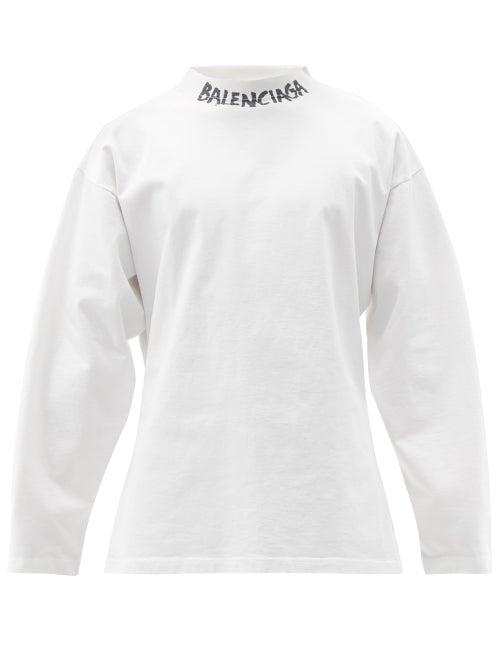Matchesfashion.com Balenciaga - Scribble Cotton-jersey Long-sleeved T-shirt - Mens - White Black