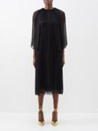 Gucci - Pleated Cape-shoulder Silk-chiffon Midi Dress - Womens - Black