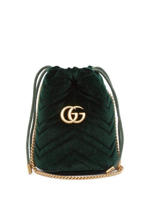 Matchesfashion.com Gucci - Gg Marmont Mini Quilted Velvet Cross Body Bag - Womens - Dark Green
