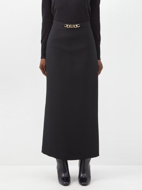 Valentino - Cady Couture Chain-embellished Wool-blend Skirt - Womens - Black