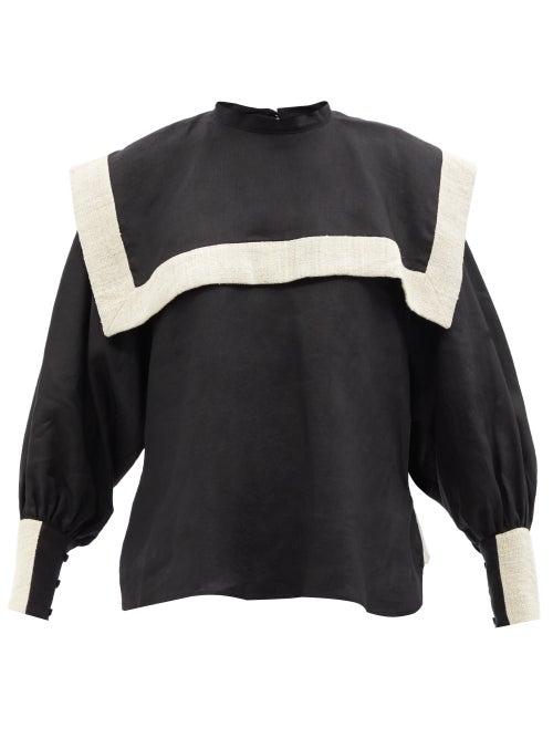 Ladies Beachwear Les Vacances D'irina - Puritan Square-collar Linen Shirt - Womens - Black