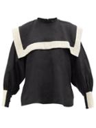 Ladies Beachwear Les Vacances D'irina - Puritan Square-collar Linen Shirt - Womens - Black