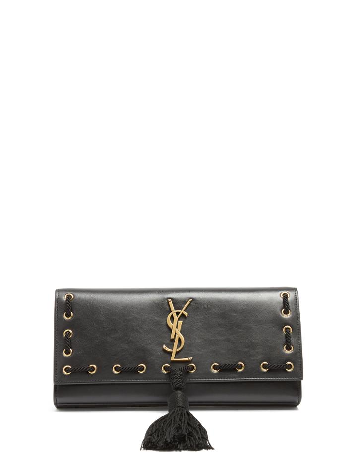 Saint Laurent Kate Whipstitch-edge Leather Clutch