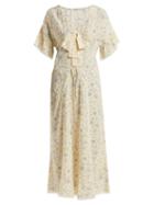 Matchesfashion.com Miu Miu - Floral Print Silk Crepe De Chine Dress - Womens - Light Yellow