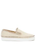 Matchesfashion.com Christian Louboutin - Boat Spike Embellished Woven Slip On Trainers - Womens - Ivory