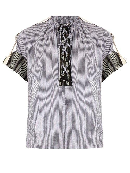 Matchesfashion.com Jw Anderson - Lace Up Striped Cotton Gauze Top - Womens - Blue Stripe
