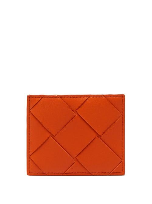 Matchesfashion.com Bottega Veneta - Maxi Intrecciato Leather Cardholder - Womens - Orange