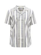 Matchesfashion.com Odyssee - Layton Cuban-collar Striped Twill Shirt - Mens - Navy Multi