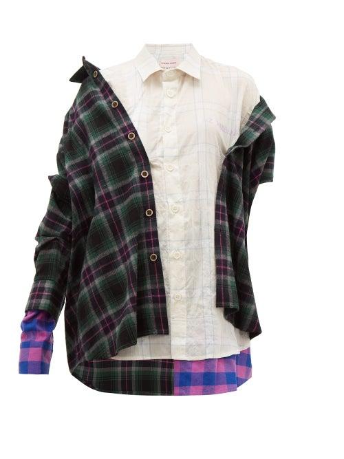 Matchesfashion.com Natasha Zinko - Contrast Panel Checked Cotton Blend Shirt - Womens - White Multi