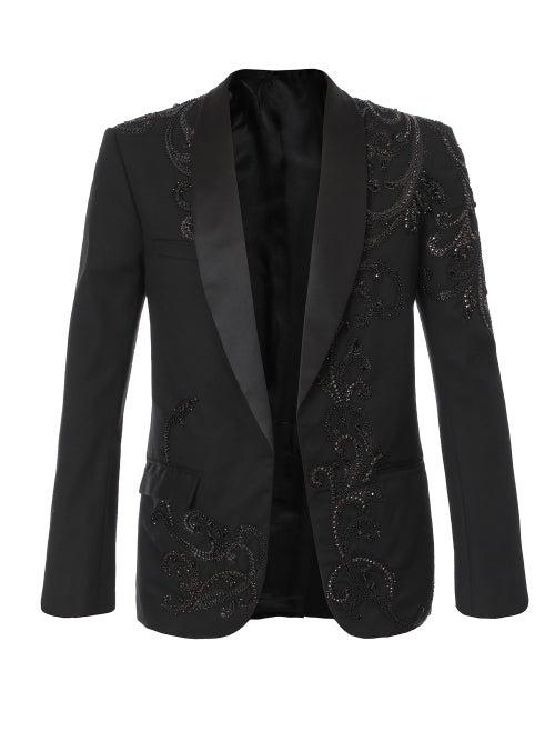 Balmain - Crystal-embellished Grain De Poudre Tuxedo Jacket - Mens - Black