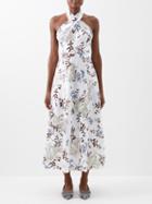 Erdem - Vacation Selene Halterneck Floral Linen Dress - Womens - White Multi